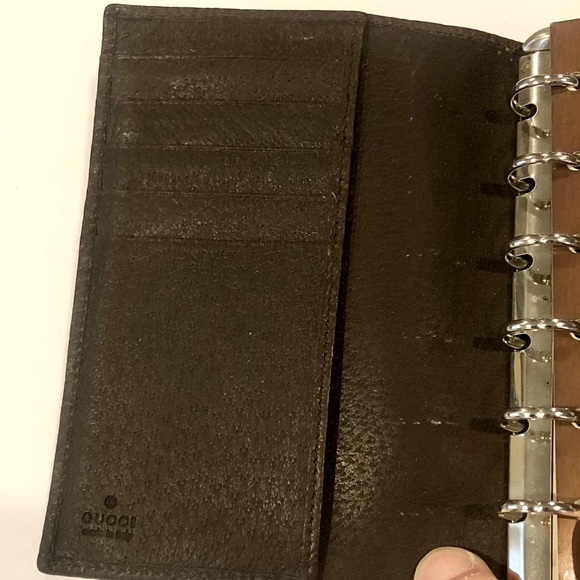 M GUCCI MONOGRAM Leather Canvas Agenda Binder Passport Holder Credit Card Wallet - Picture 12 of 17